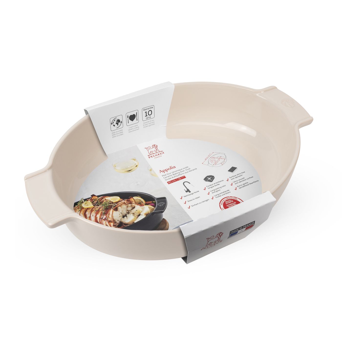 Plat à four ovale écru 40 cm